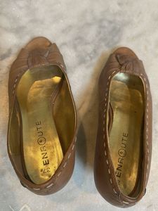 Stylish Peep Toes Beige Colour Leather Wedges