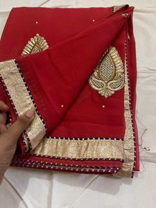 new red patched saree