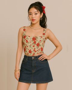 Roses Butterflies Bows Detail Corset Illusion Top
