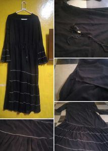 Elegant Black Abaya with Silver Detail