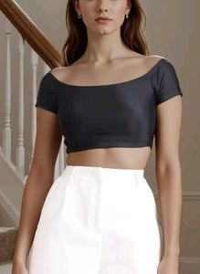 Fitted off shoulder short sleeve micro crop top