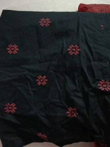 Floral Print Black Kurta With Maroon Coat