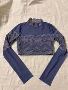 Lace Detail Mesh Top/ Blouse