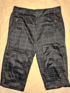 Black Checkered Stretch Pants with Pockets