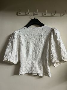 Eyelet Puff Sleeve Crop Top