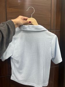 Cute Blue Ribbed Polo Top from SSS