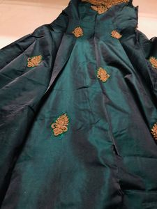 Luxe Green Velvet Embroidered Ethnic Dress