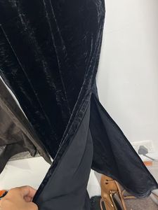 Black Velvet Side Slit Skirt