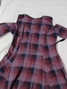 Red Plaid Cold Shoulder Dress
