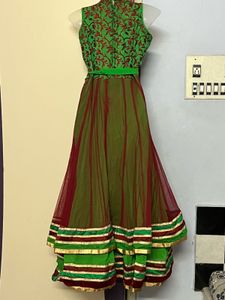 Green &amp; Maroon Anarkali Dress