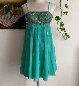 Teal Embellished Party Dress