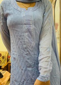 Blue Embroidered Kurta Set (Women&#39;s)