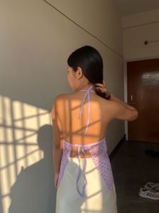 y2k backless Lavender Floral Halter Top