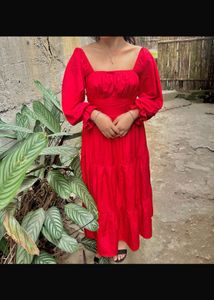 Red Tiered Midi Dress