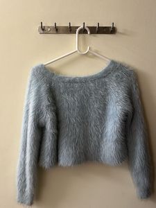 Blue Crop Jacket Oversized - Wool Fuzzy
