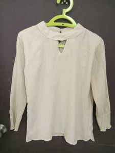 Beige Plain Women's Top