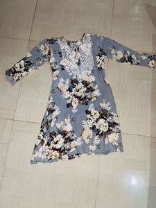 Floral Print Embroidered Kurti
