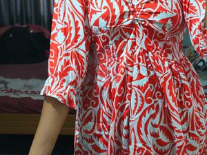 Red &amp; White Leaf Print Maxi Dress