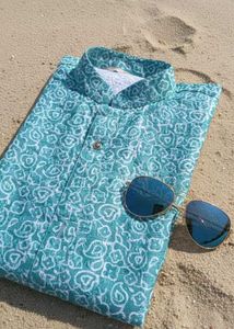 Aqua &amp; White Embroidered Kurta