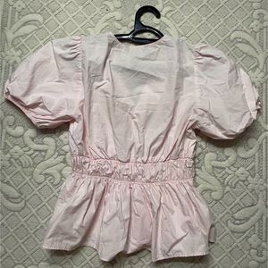 Pink Peplum Puff Sleeve Top
