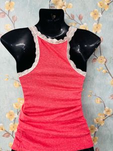 Red Lace Trim Tank Top