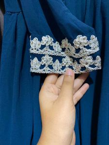 Blue Embroidery Long Gown
