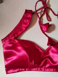 Broad Sweetheart Neck Strappy Padded Satin Blouse