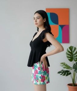 Elegant Black Ruffle Sleeve Peplum Top