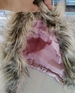 Pink Puffer Jacket with Faux Fur Hood
