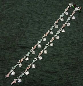 Silver Heart Peacock Anklets