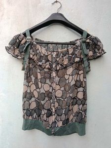 New With Tag Korean Grey Navy Print Top