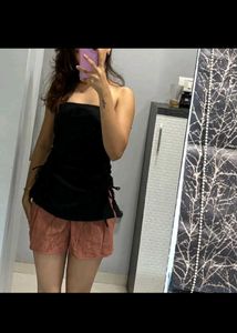 Black Ruched Strapless Top