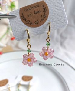 Beaded Crystal Flower Earrings