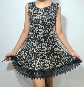 Black & Rustic Gold Printed Dress