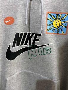 NIKE AIR LIGHT GREY MARL GRAPHIC HOODIE L(42)