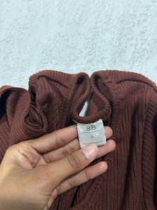 SSS Brown Cropped Top With Long Sleeves