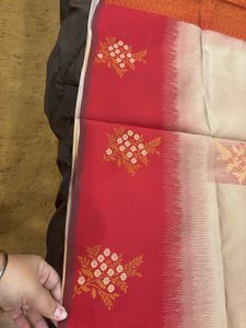 🆕 Ivory Red Silk Saree