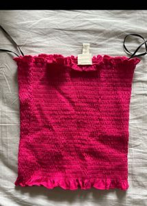 Trendy Pink Ruffled bandeau Tube Top