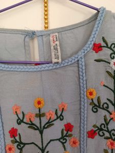 Blue Floral Embroidery Top