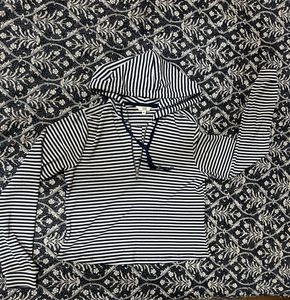 AND Women Navy &amp; White Stripped Hooded T-shirt