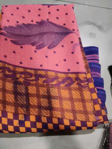 Elegant Pink Georgete Saree With Cotton Ful Blouse