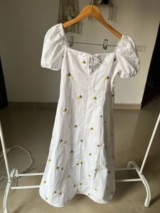 Floral Embroidered White Cotton MAXI Dress 🌼