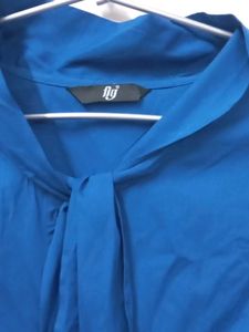 Formal Blue Tie Neck Top