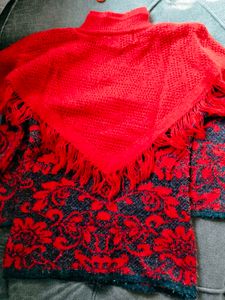 Red Patterned Knit Sweater with legging set