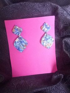Blue Marble Polymer Clay Earrings