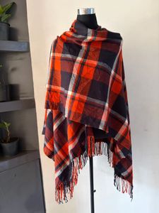 Uniqlo Plaid Fringe Poncho