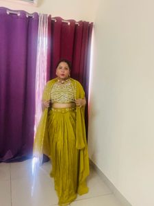 Mustard Yellow Dhoti Saree with Embellished Blouse