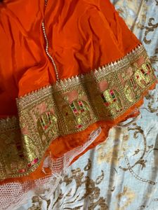 Orange 7 meter gher lehenga //size M To XXL