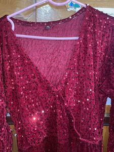 Velvet Red Sequin Evening Gown For Party