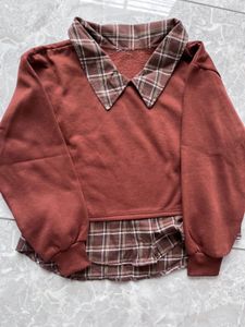 Chic Plaid Collar Layered Sweatshirt